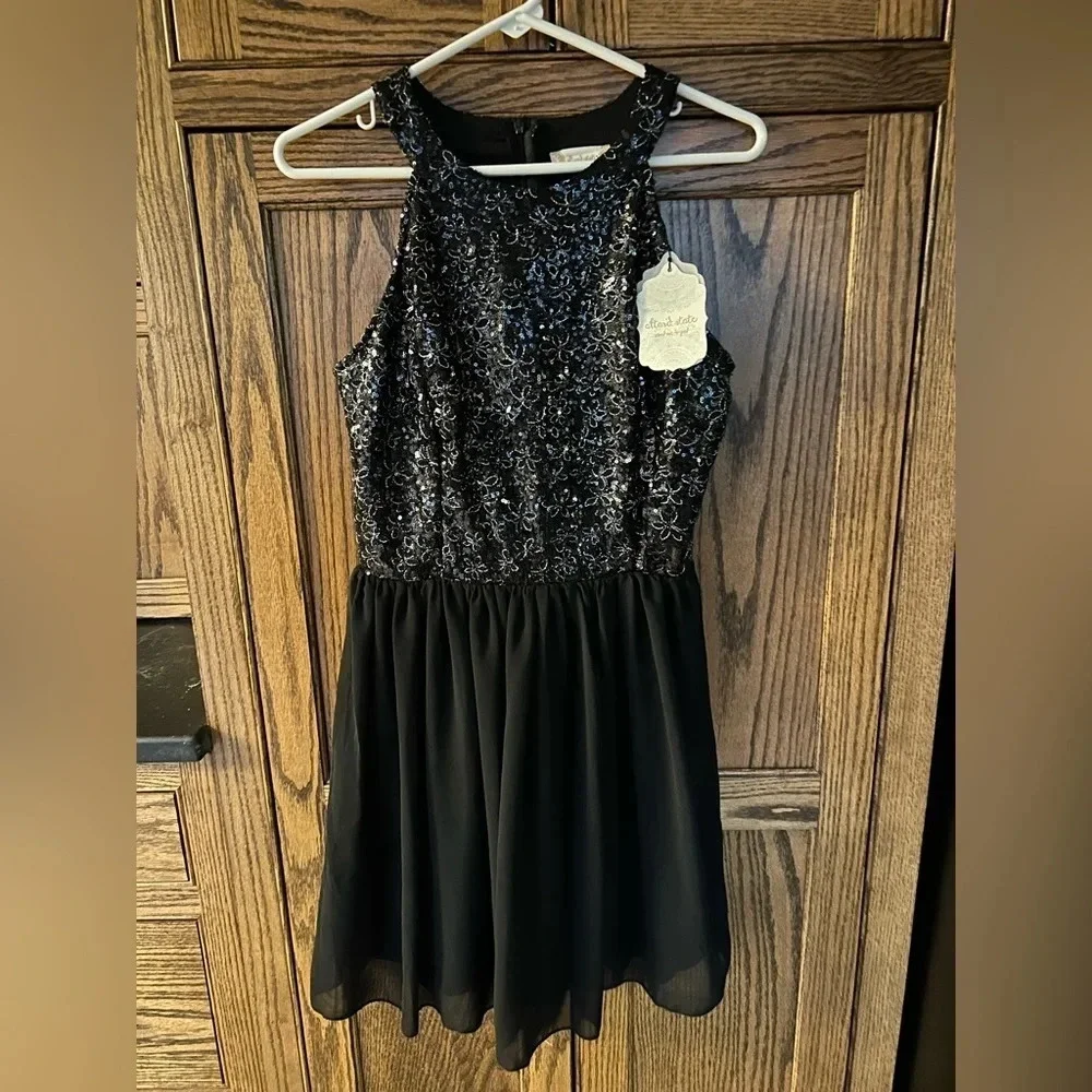 NWT Altar'd State | Sequin Black Chiffon Dress | medium - Picture 2 of 7